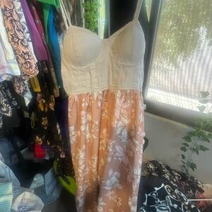 Floral Maxi Dress with Cream Bodice